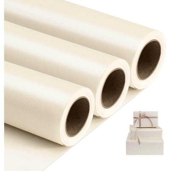 Off white Matte Wrapping Paper,Solid Color Pearly-Lustre Paper-3 Roll,17 Inches X 32.8 Feet Per roll.Gift Wrapping Paper,Perfect for Wedding,Birthday, Christmas,DIY Bouquet
