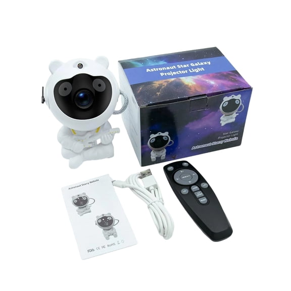 white Star Projector Night Light Astronaut Theme Led Space Projector With Timer Remote 360 Rotation 27 Modes Usb Powered For Bedroom Kids Room Decor White