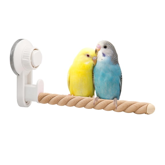 white Suction Cup Bird Perch,Natural Wood Parrot Window/Bath/Car/Travel/Shower Perches Stand Portable Parakeet Grinding Stick Training Toys for Small and Medium Birds(Twist Grain)