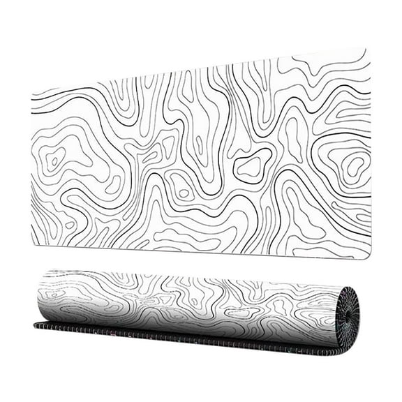 white White Extended Mouse Pad With Abstract Fluid Pattern And Anti-Slip Backing For Office And Home Desk