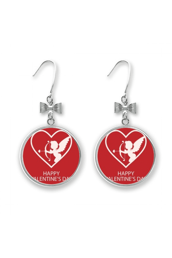 white angel arrow valentine's day bow earrings drop stud pierced hook