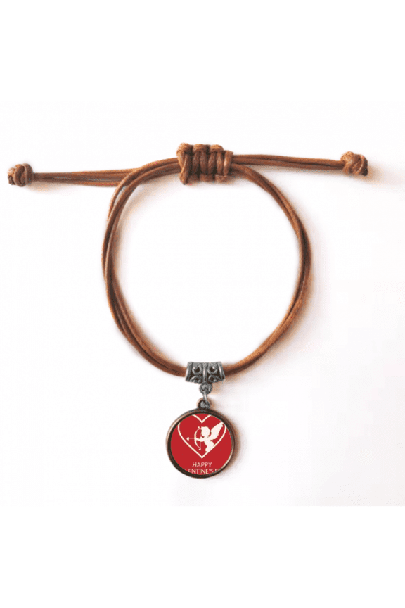 white angel arrow valentine's day bracelet leather hide wristband brown jewelry