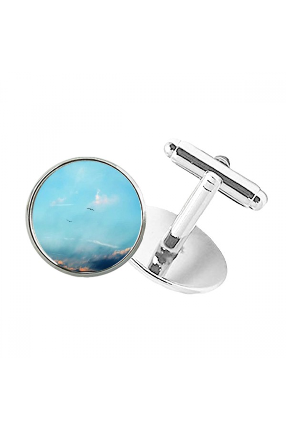 white bird round button cuff clip stud cufflinks