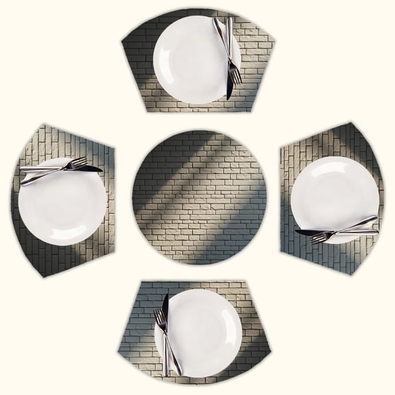white brick , Brick Stone Round Table Placemats Set Of 5 Wedge Table Mats Washable Heat Resistant Place Mat For Dining Table Kitchen Farmhouse Restaurant