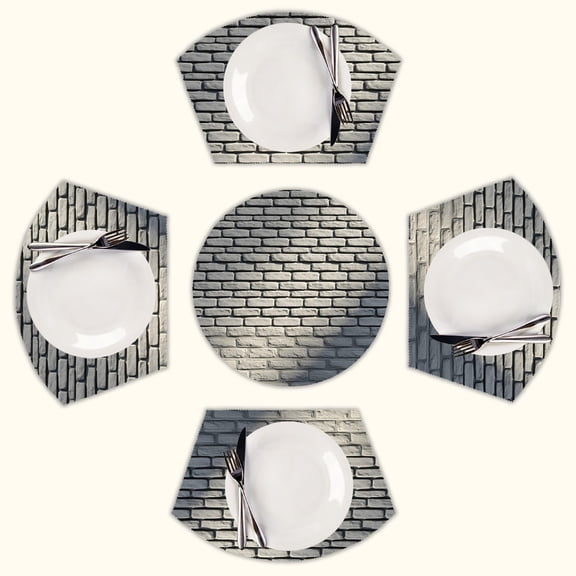 white brick Round Table Placemats Set Of 5 Wedge Table Mats Washable Heat Resistant Place Mat For Dining Table Kitchen Farmhouse Restaurant