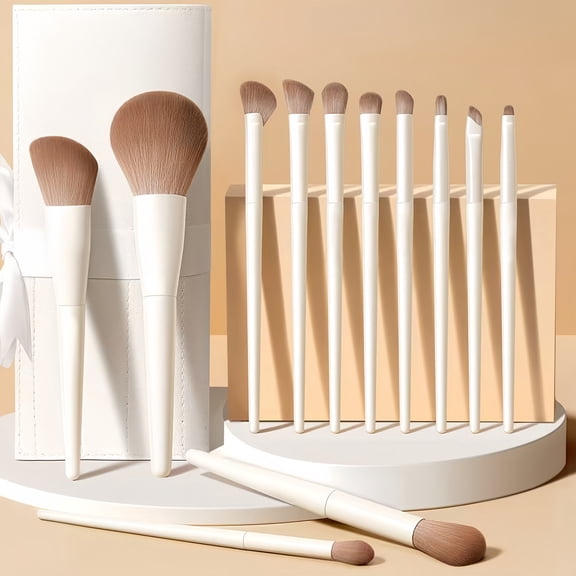 12pcs Makeup Brush Set,White,With Travel Makeup Case,Eye Brush for Eyeshadow, Eyebrow, Eyeliner, Blending