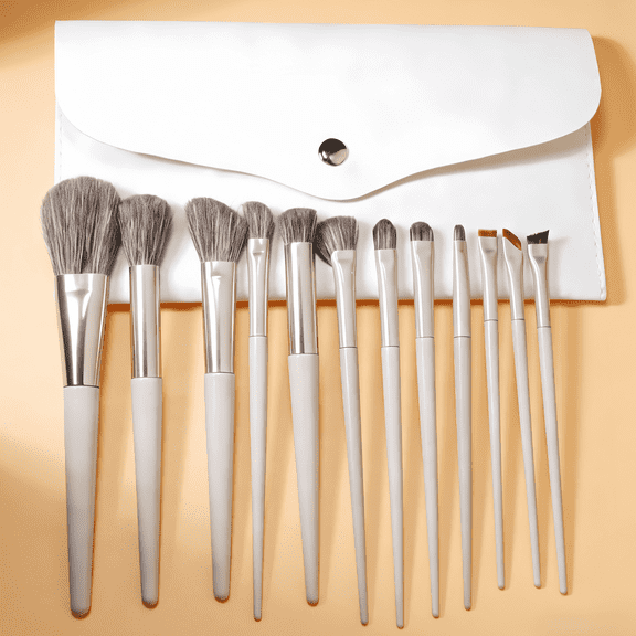 12pcs Makeup Brush Set,White,With Travel Makeup Case,Eye Brush for Eyeshadow, Eyebrow, Eyeliner, Blending