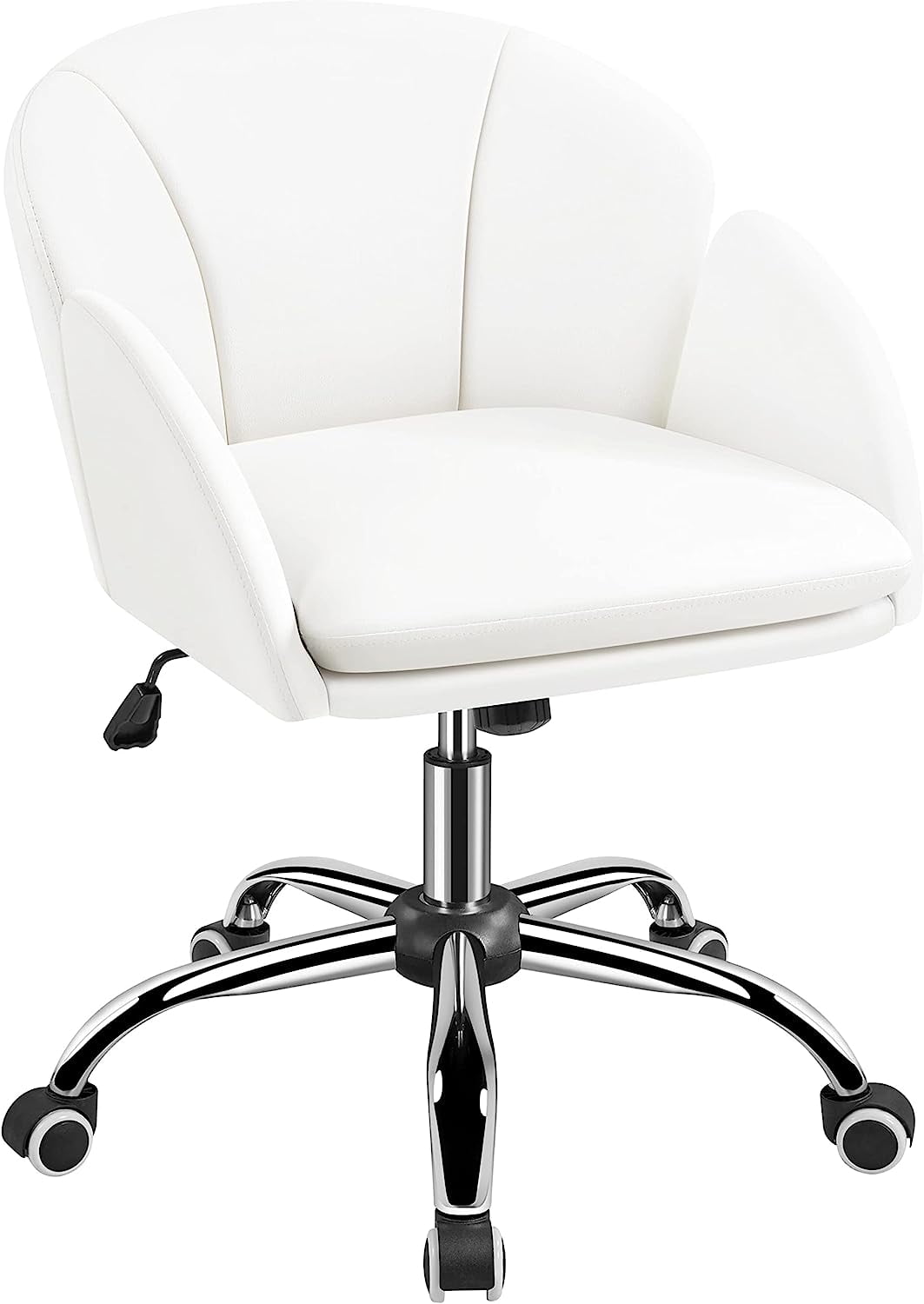 White Desk Chair Vanity Chair with Back Modern Faux Leather Swivel ...