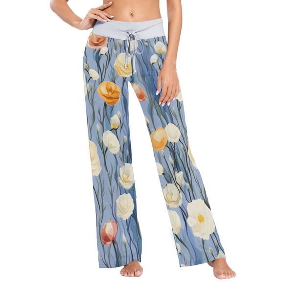 white floral Womens Sleep Pajama Pants Waistband Lounge Sleepwear Pjs Sweatpants Yoga Pants