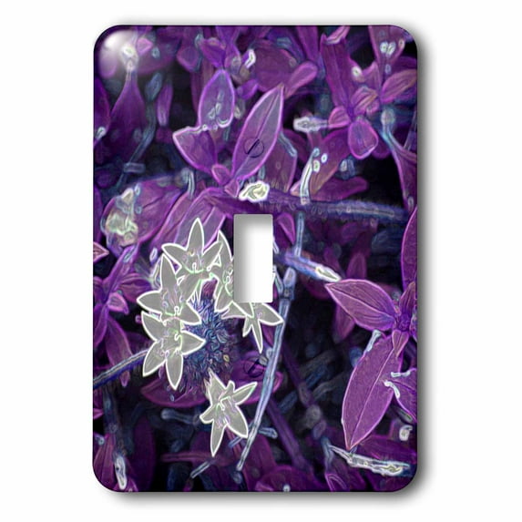 3dRose, white flowers purple leaves sparkle , single toggle switch