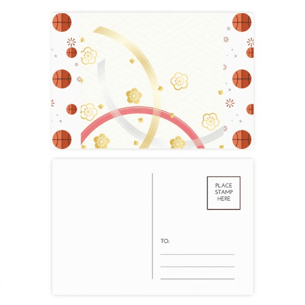 white  geometry flowers pattern basketball postcard set thanks card mailing side 20pcs