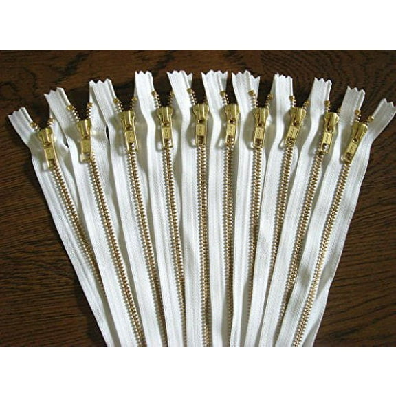 white gold zippers for handbags, YKK no.5 zippers, 8 inch, pack of 10