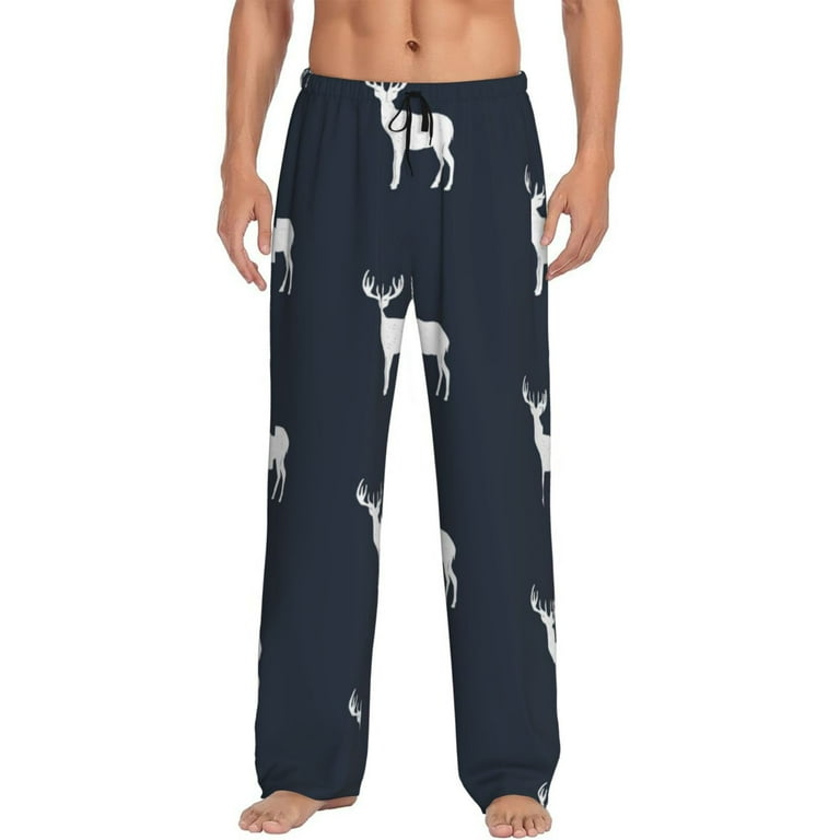 white moose deer black Mens Pajama Pants Bottoms with Pockets Soft Comfort Sleep Pants for Men Mens Pj Pants Lounge Pants Walmart