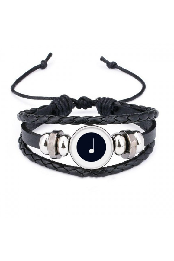 white music crotchet notes black bracelet braided leather woven wristband