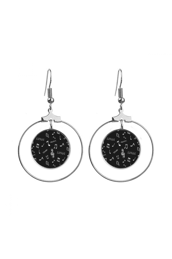 white music lyrics and notes black earrings dangle hoop jewelry drop circle