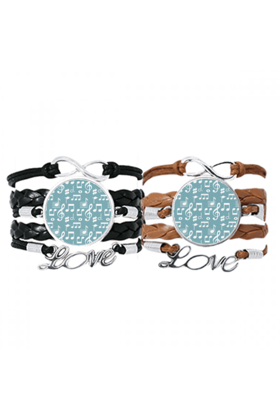 white music notes bar blue bracelet hand strap leather wristband double set
