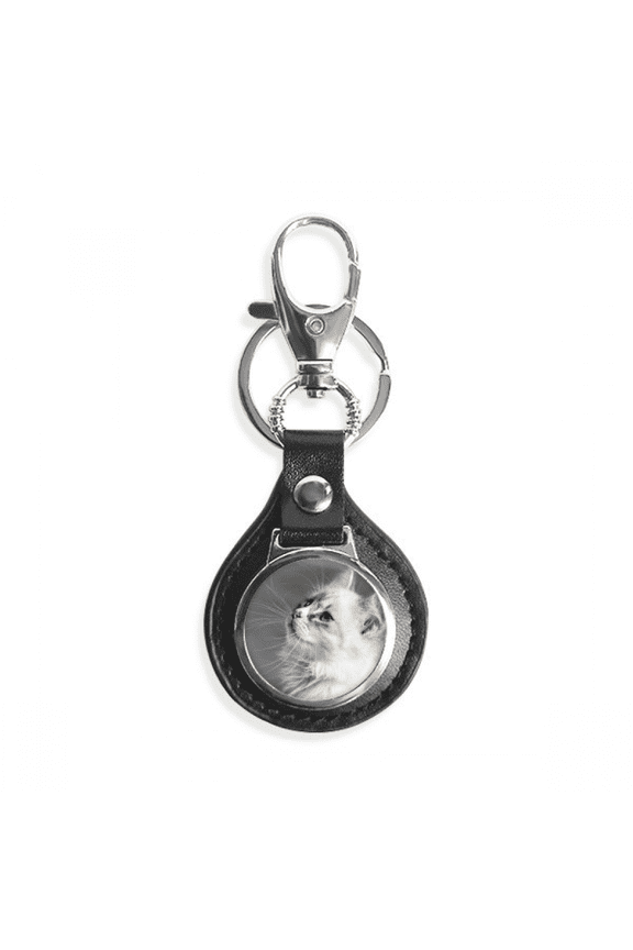 white pet cat animal profile cute stare key link chain keyholder finder hook metal