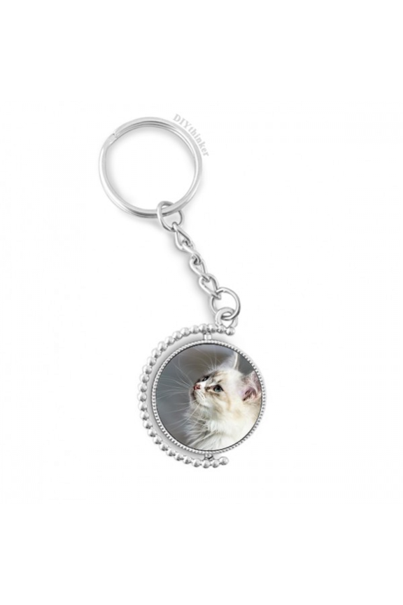 white pet cat animal profile cute stare rotatable keyholder disc accessories chain clip