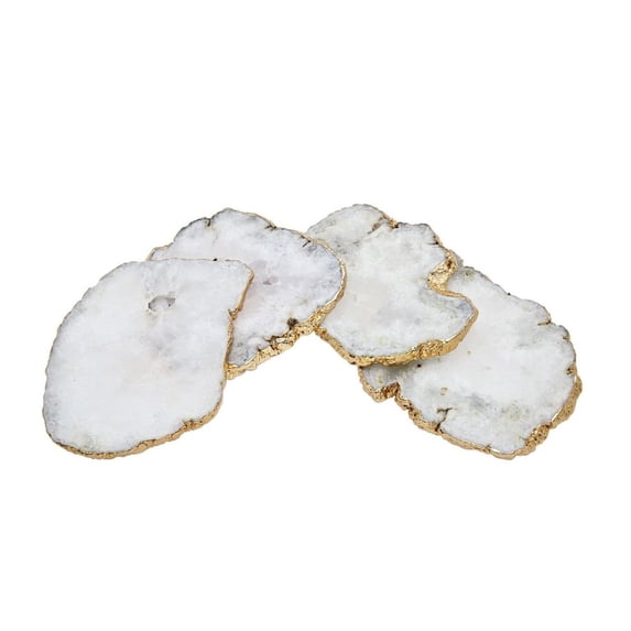 Godinger Set of 4 White Quartz Coaster Brass Edge