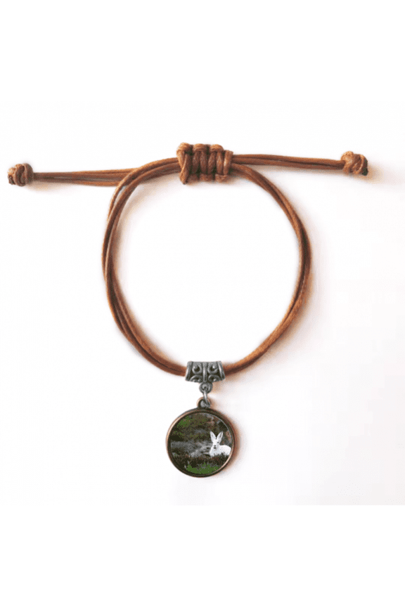 white rabbits science nature scenery bracelet leather hide wristband brown jewelry