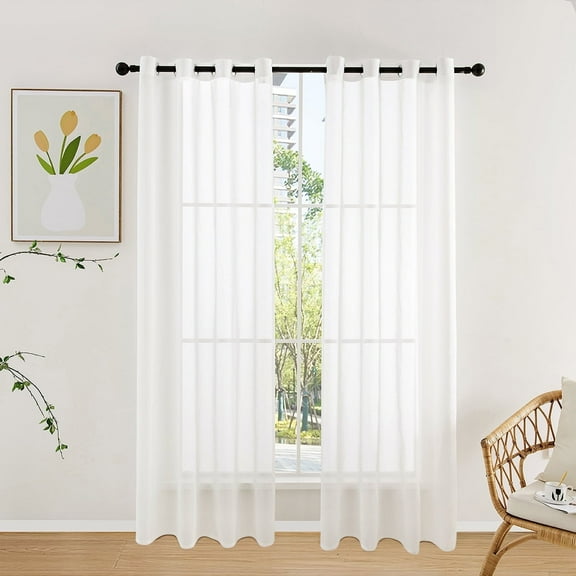 Light Filtering Curtains 52x96 in, White Soft Semi-Sheer Curtains with Grommet, Elegant Window Voile Drapes Curtains for Living Room, Dining, Bedroom, Home Decor