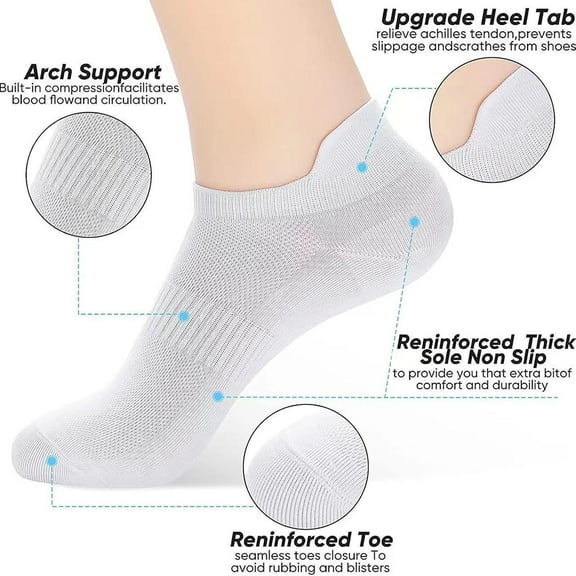 white socks women Ankle Athletic Running Socks Low Cut Sports Tab ankle Socks for Men and Women (US, Numeric, 6, 10, Regular, Regular, 6 Pairs White)