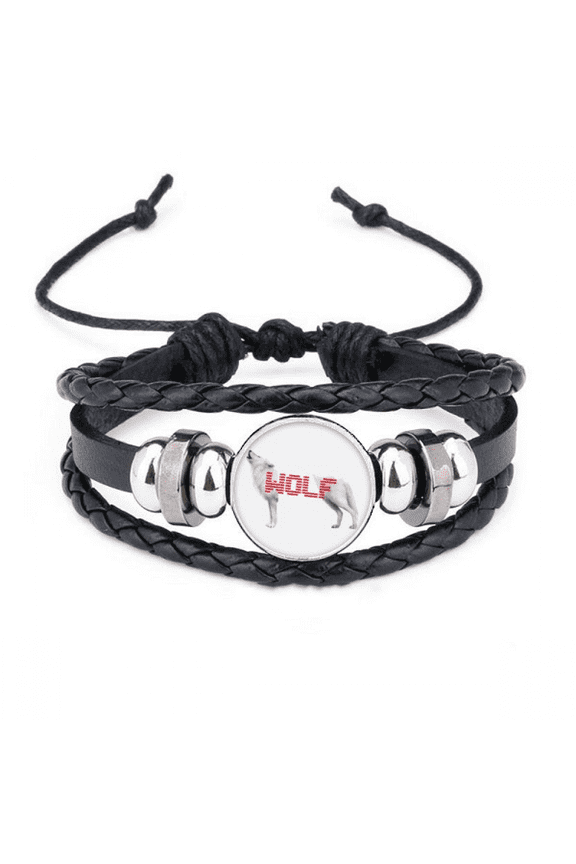 white wolf howled stood art deco fashion bracelet braided leather woven wristband