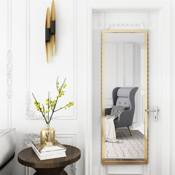 whitebeach Wall Full Length Mirror Gold Bedroom Full Body over The Door Mirror Door Hanging 44“×16"