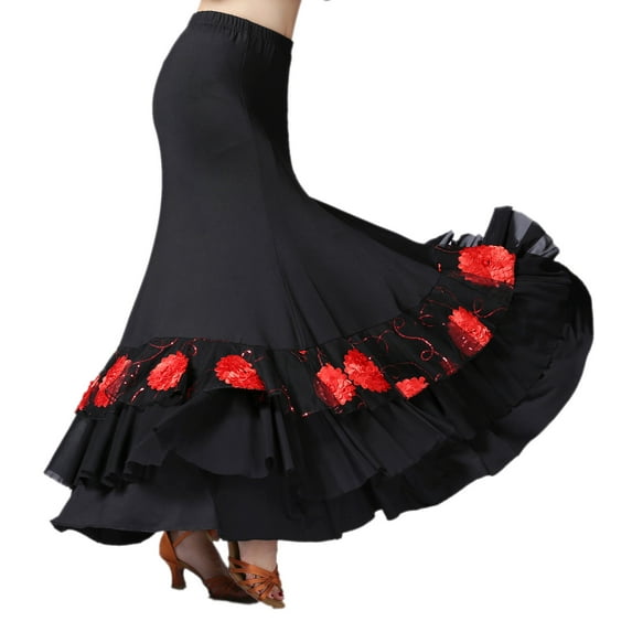 whitewed Long Floral Ballroom Waltz Foxtrot Latin Flamenco Party Square Dancing Skirts