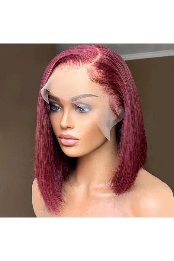 wholesale Brazilian indian 100% raw vrigin remy human hair lace frontal wine red silky straight 13x4 transparent lace bob wig