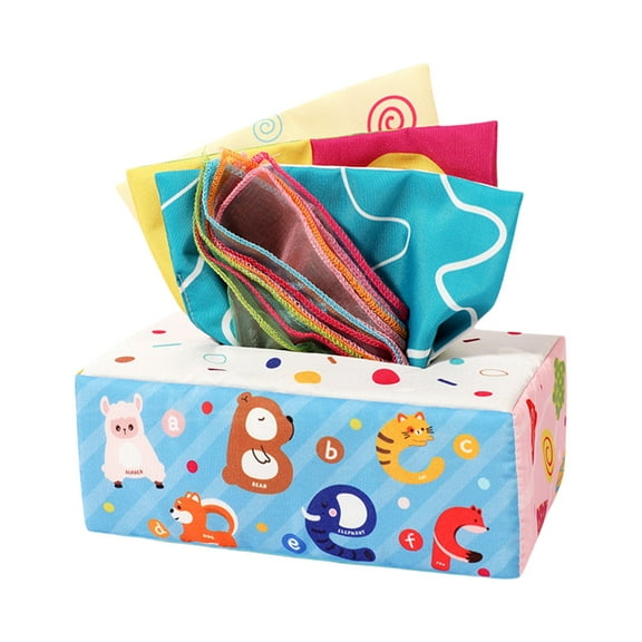 Children Tissue Box With Teether Soft Stuffed Sensory Toys High Contrast Scarves With Crinkle Paper For Kids Educational Preschool Learning