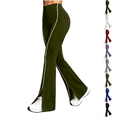 thumbnail image 1 of wide leg sweatpants women Nelozsy Women's Fashion Solid Color Elastic Waist White Stripe High Waist Split Flare Sweatpants Long Pants Army Green S, 1 of 6