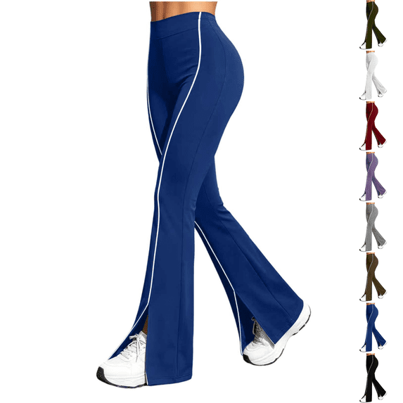 wide leg sweatpants women Nelozsy Women's Fashion Solid Color Elastic Waist White Stripe High Waist Split Flare Sweatpants Long Pants Blue XL