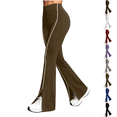 thumbnail image 1 of wide leg sweatpants women Nelozsy Women's Fashion Solid Color Elastic Waist White Stripe High Waist Split Flare Sweatpants Long Pants Brown S, 1 of 3