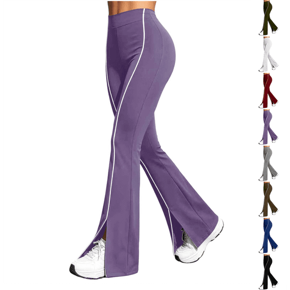 wide leg sweatpants women Nelozsy Women's Fashion Solid Color Elastic Waist White Stripe High Waist Split Flare Sweatpants Long Pants Purple XXL