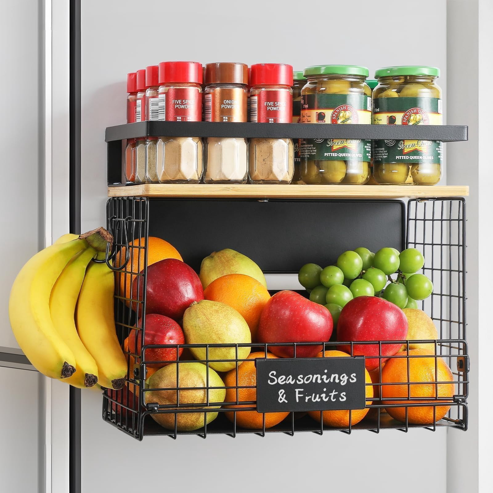 [wider Shelf] 1 Set Strong Magnetic Shelf Basket For Fridge With Tag & Top  Xxl Large Spice Rack Shelves Side Of Refrigerator Kitchen Pantry Storage Organizer Food Fruit Veg
