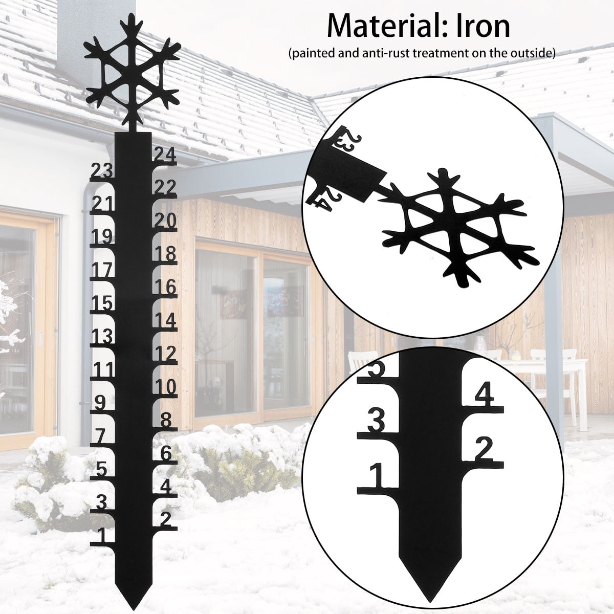 widshovx Snow Gauge Metal Snow Measuring Stick Handmade Snowflake