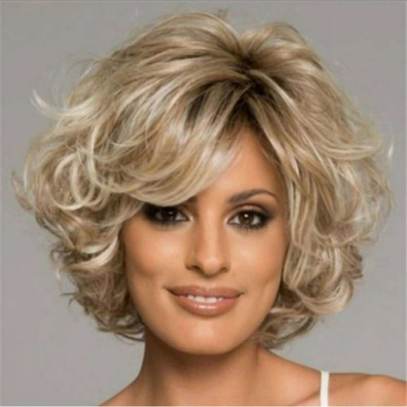 wigs human hair Women's Short Curly Hair Mixed with Golden Headband Suitable for Women's Wigs Blonde Wig lace front wigs, Gold