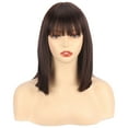 thumbnail image 1 of wigs human hair Women's Wig Short Straight Hair with Flat Bangs Bob One Cut High Temperature Wire Wig Headcover lace front wigs, Brown, 1 of 3