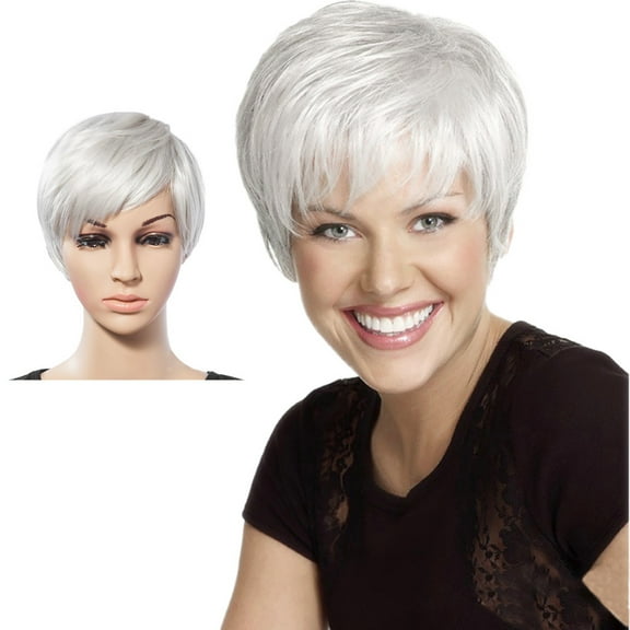 wigs human hair hair wigs Natural Short Grey White Wig Dress Costume Rose Net Synthetic Curly Wigs, White
