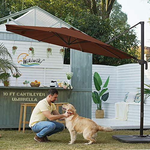 wikiwiki 10 FT Aluminum Cantilever Patio Umbrella, Solution Dyed Fabric