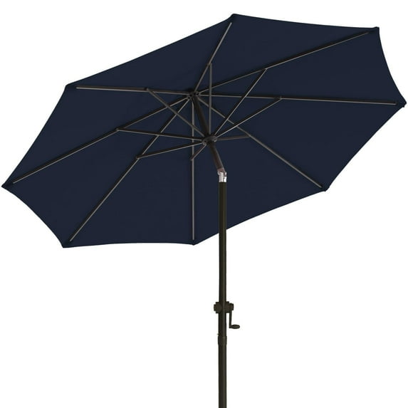 wikiwiki 10 FT Patio Umbrellas Outdoor Table Market Umbrella with Push Button Tilt/Crank, 8 Sturdy Ribs, Fade Resistant Waterproof POLYESTER DTY Canopy for Garden, Lawn, Backyard & Pool, Navy Blue