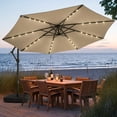 thumbnail image 1 of wikiwiki 10FT Solar Patio Offset Umbrella with Base Included, Outdoor Cantilever Umbrella Hanging Umbrellas with Weighted Sandbag Base, Market Patio Umbrella for Backyard, Garden & Deck, Tan, 1 of 5