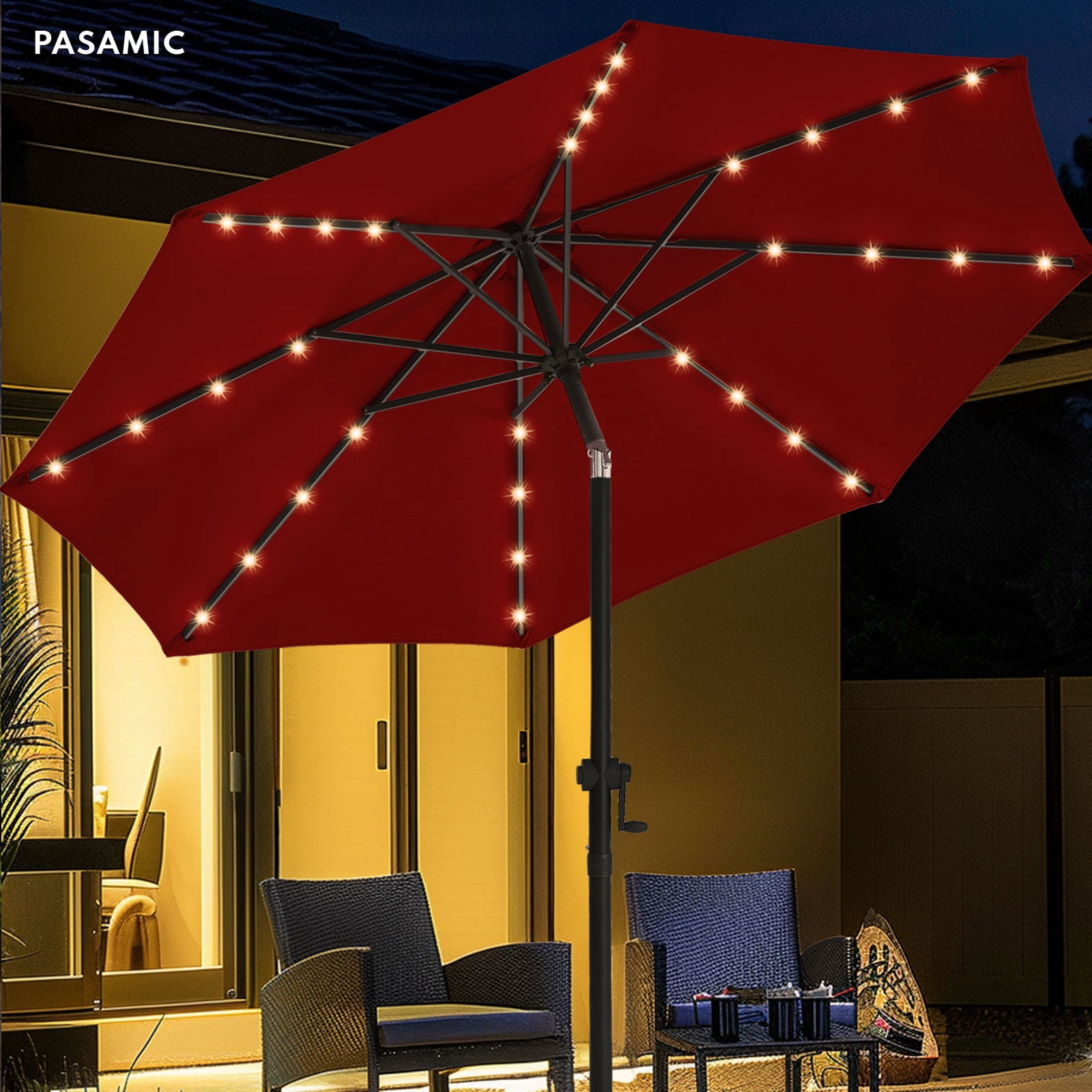 wikiwiki 10ft Solar Led Patio Umbrella, Sturdy Outdoor Market Umbrella ...