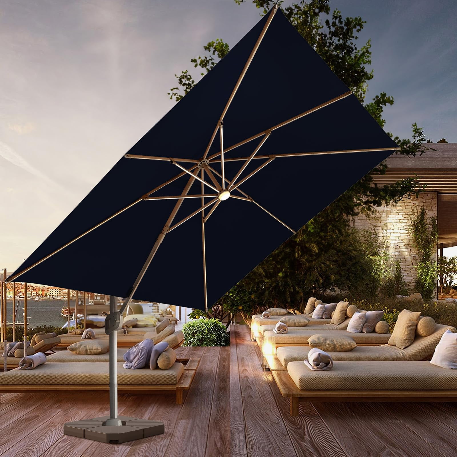 wikiwiki 10x10 FT Cantilever Patio Umbrella with Solar Lights, Offset ...