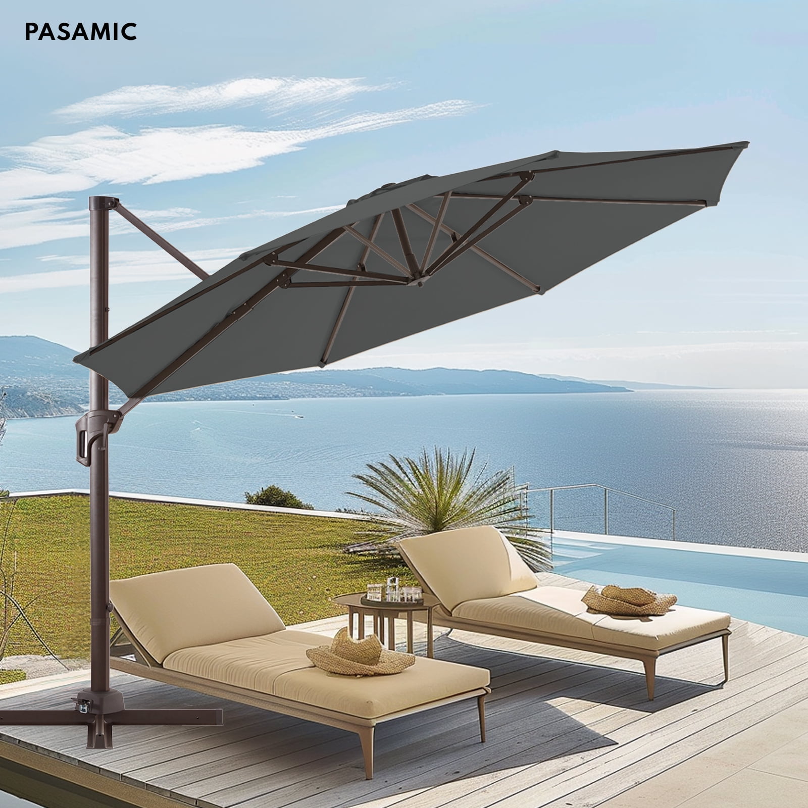 wikiwiki 11 FT Cantilever Patio Umbrellas Outdoor Offset Umbrella w/ 36 ...