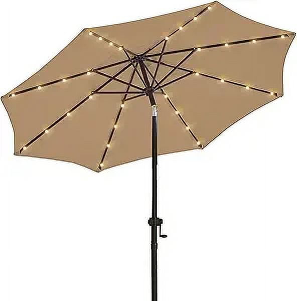 wikiwiki 11ft Solar Led Patio Umbrella, Sturdy Outdoor Market Umbrella for Deck, Pool, Garden w/Tilt, Crank, 32 LED Lights, Tan