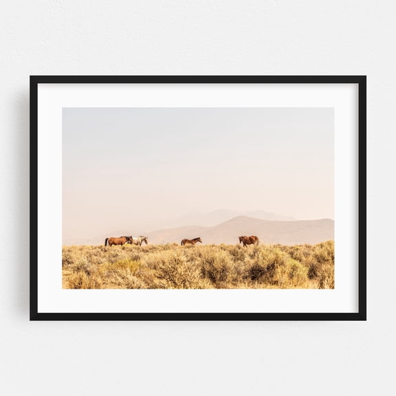 wild horses in wildfire smoke - Carson City Nevada Photography Horse Desert Wildlife Nature Pastoral Rural Scenic Black Framed Wall Art Print 24 x 36 inches