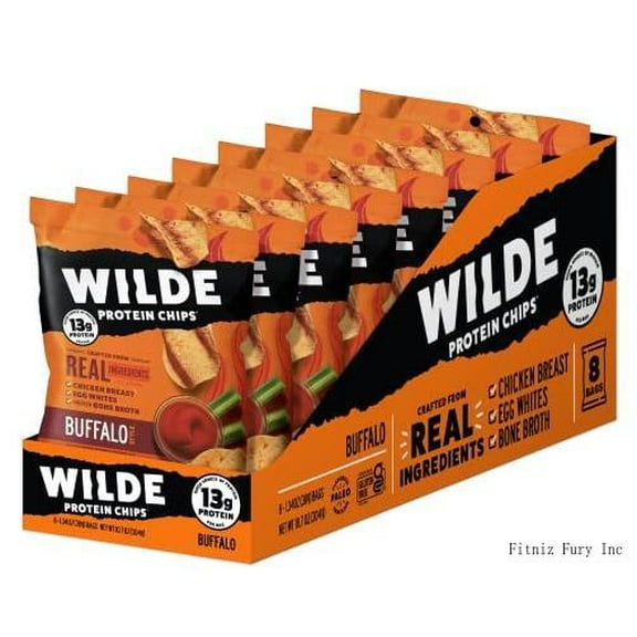wilde protein chips, buffalo chicken (1.34 ounce bags, pack of 8 bags) crafted from real ingredients: chicken breast, egg whites, chicken broth, sugar free, high protein, keto friendly, gluten an