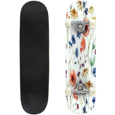 wildflowers watercolor cornflower chamomile Outdoor Skateboard Longboards 31"x8" Pro Complete Skate Board Cruiser Gift